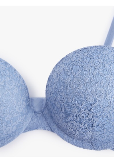 Koton Dantelli Destekli Ekstra Dolgulu Ayarlanabilir Askılı Maximizer Sütyen Mavi 7wlk10061mk