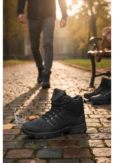 Enoch Erkek Siyah Büyük Numara Waterproof Yüksek Bilekli Outdoor Trekking Ve Doğa Botu Siyah
