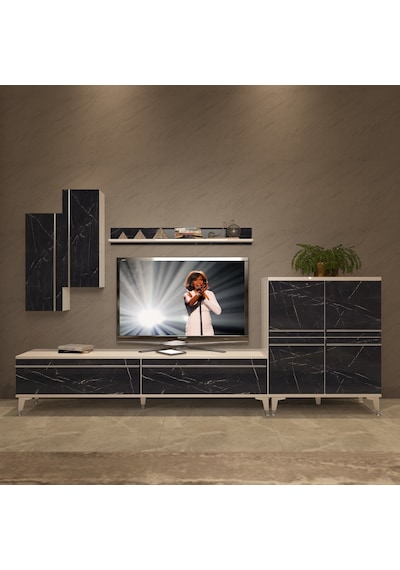 Decoraktiv Eko 6 Mdf Std Silver Tv Ünitesi Tv Sehpası Beyaz - Siyah Mermer