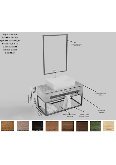 Ntconcept Artes Doğal Ahşap Lavabo Dolabı Hilton 70Cm Açık Ceviz