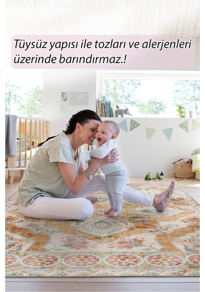 Foldy Vintage Desenli Dokuma Taban Dekoratif Renkli Halı Fl 15