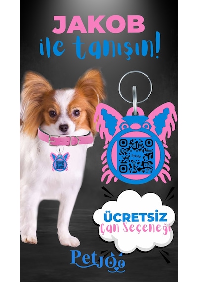 Petjoo 8.Jakob Mavi-Pembe Qr'lı Köpek Künyesi
