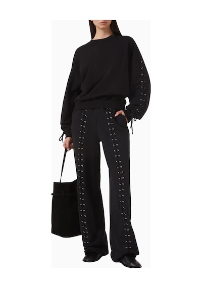 Rotate Birger Christensen Lacing Organik Kot Siyah, Oversize Kadın Sweatshirt