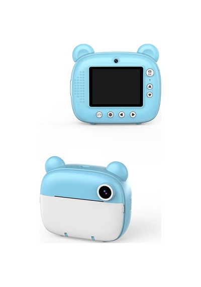 Anlık Termal Yazıcılı Dijital Çocuk Kamerası Kulaklı 2.4 İnç Hd Photo Printer Camera Mavi