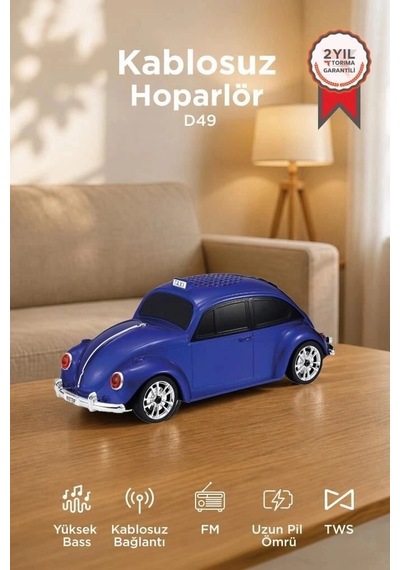 Premium Torima Bluetooth Hoparlör Retro Araba D49 Mavi Stil Obje Eğlence