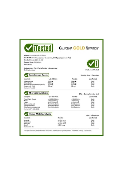 California Gold Nutrition, Glucosamine Chondroitin, Msm Plus Hyaluronic Acid, 60 Veggie Kapsül