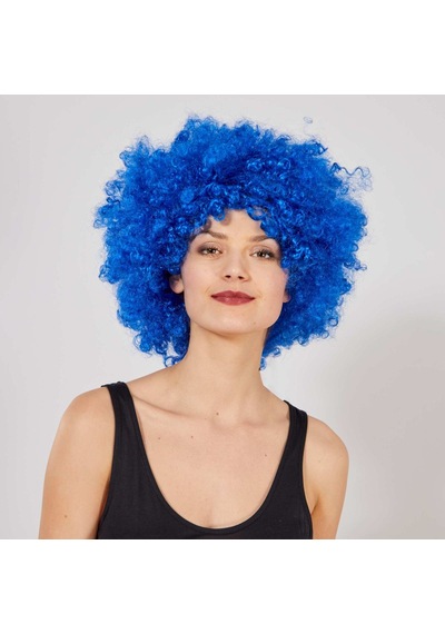 Mavi Renk Kıvırcık Afro Bonus Peruk Standart