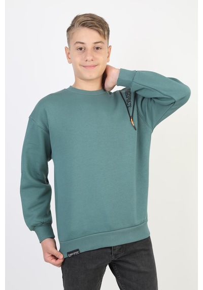 Fermuarlı Respect Baskılı Siyah Erkek Çocuk Sweatshirt-90844 Yeşil