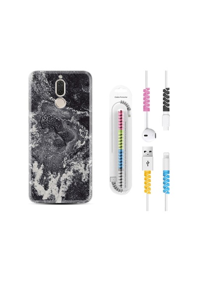 Huawei Mate 10 Lite Kılıf Kablo Koruyuculu Black Marble 4 1383