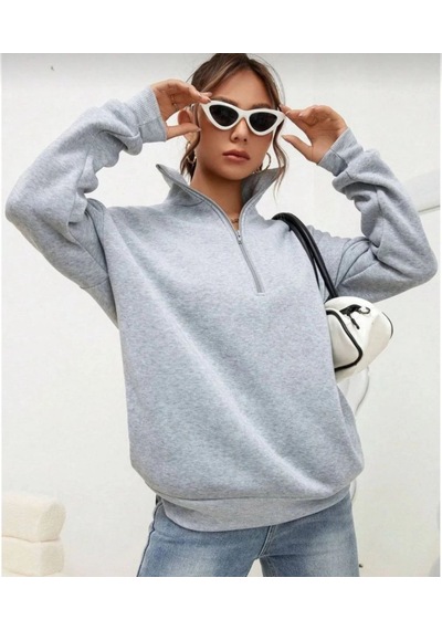 Mbb E-ticaret Kadın 3 İplik Pamuklu Uzun Kol Yarım Farmuarlı Yakalı Sweatshirt - Gri