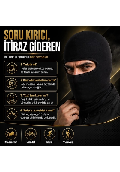 Unisex Düz Siyah Balaklava 1 Adet Tek Beden Viskoz Kask İçi Motosiklet Outdoor Maske 1 Siyah