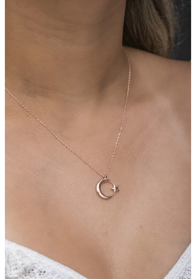 925 Ayar Gümüş Rose Sade Taşsız Ayyıldız Kolye Rose Gold