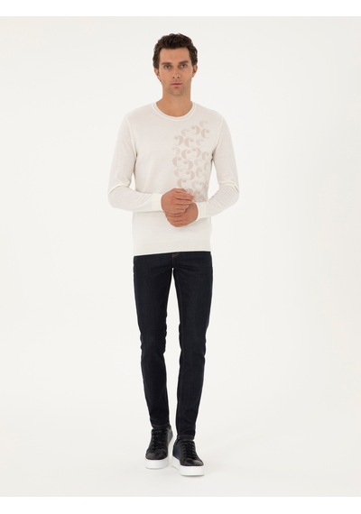 Cacharel Beyaz Slim Fit %100 Yün Bisiklet Yaka Triko Kazak