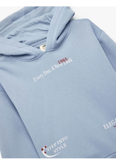 Koton Baskılı Kapşonlu Mavi Kız Çocuk Sweatshirt 6wkg10201ak Mavi