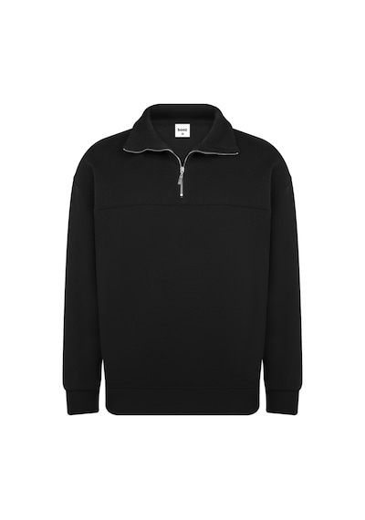 Classics Men Unisex Relax Fit Rahat Kesim Pamuklu Yarım Fermuarlı Dik Yaka Sweatshirt Siyah