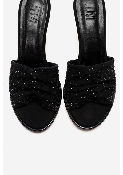 Luvishoes Karına Siyah Siyah Taşlı Kadın İnce Topuklu Terlik Siyah