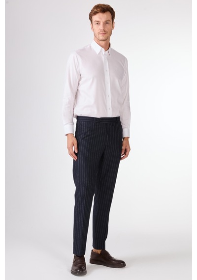 Dufy Lacivert Çizgili Kruvaze Slim Fit Takım Elbise Lacivert Dufy Lacivert Çizgili Kruvaze Slim Fit Takım Elbise Lacivert