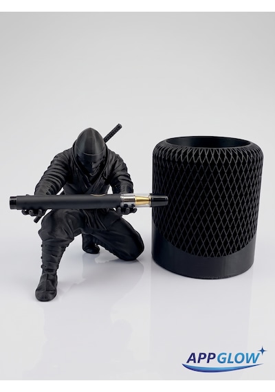 Ninja Figürlü Kalem Standı Ve Petek Masaüstü Kalemlik Seti 2'li Siyah