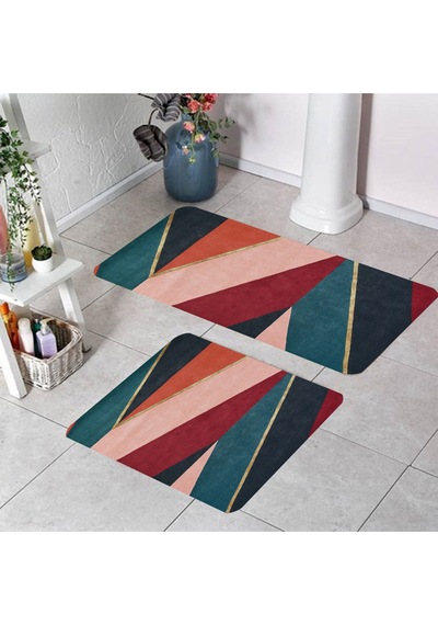 Rovigo Home Baskılı Kaymaz Taban 2 Li Banyo Paspas Takım Rvg5185-100X60-60X50 Çok Renkli