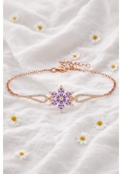 Çekirdekjewelry 925 Ayar Gümüş Lila Taşlı Lotus Bileklik Pembe