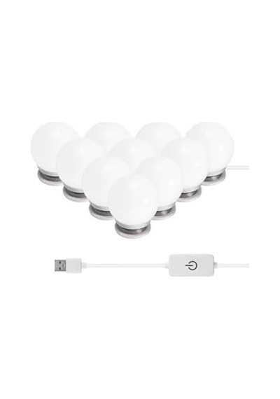 Makyaj Masası Aynası, Hollywood Tarzı 10'lu Led Işıklı, Usb, Beyaz Genel