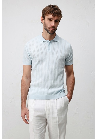 Antioch Dokulu Triko Erkek Polo T-shirt Bebe Mavisi