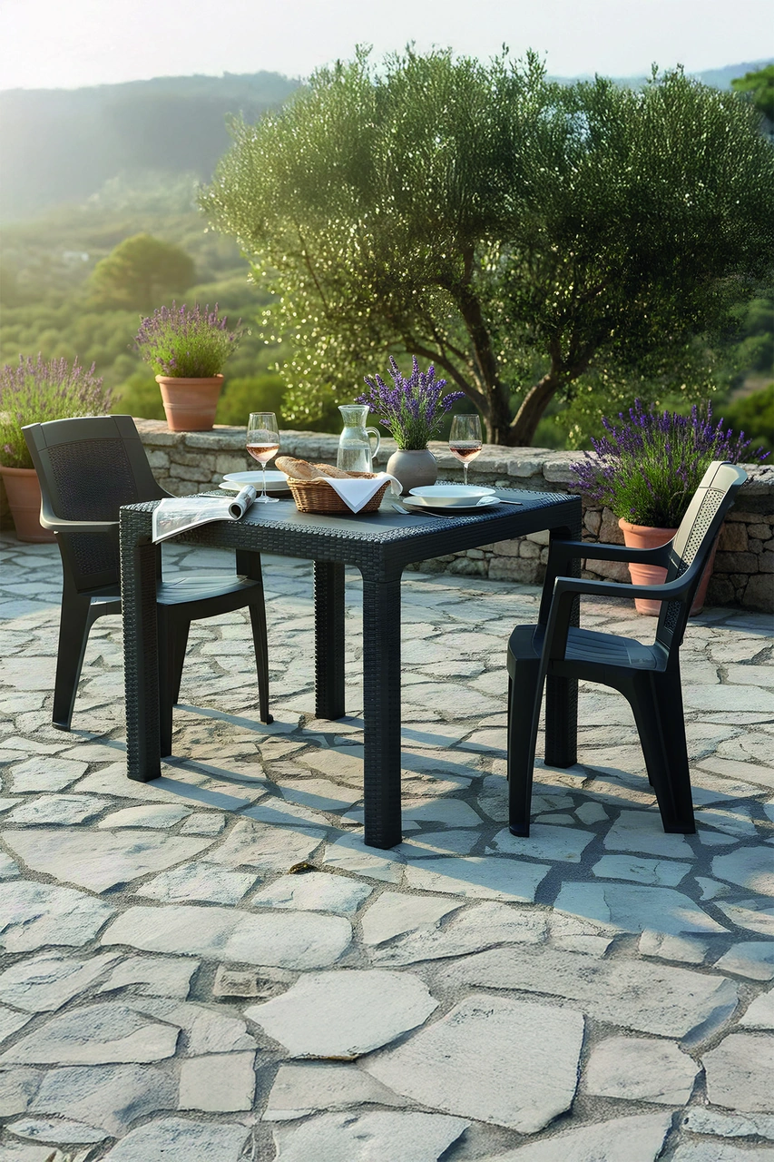 Efes 2 Kişilik Rattan Masa Sandalye Takımı Siyah Siyah