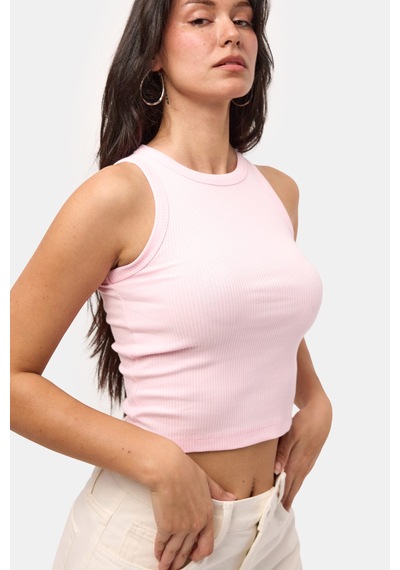 Kadın Pembe S6-98 Sıfır Kol Esnek Kumaş Crop Top