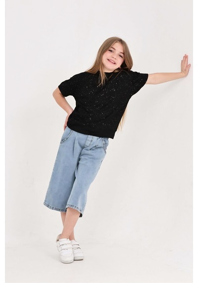 Modanino Kız Çocuk Jean Kaprili 2'li Alt-üst Takım 7-12 Yaş 12673sk Siyah