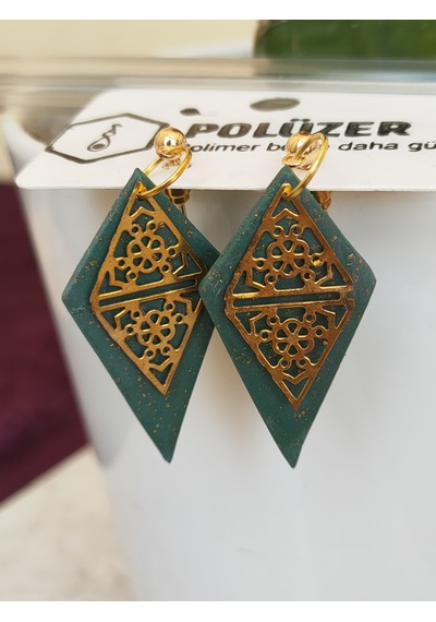 Polüzer Yaldızlı Metal Aparatlı Polimer Küpe Yeşil