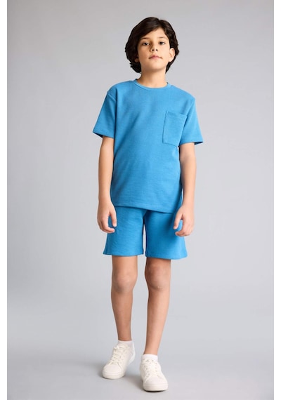 Defacto Regular Fıt Waffle 2'li Pijama Takımı Erkek Çocuk D9993A825SM Mavi