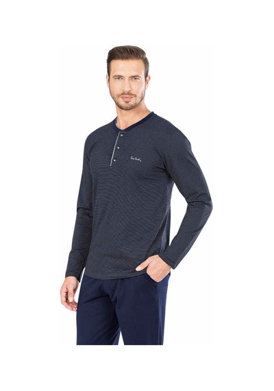 5656 Uzun Kollu Pamuklu Erkek Pijama Takımı-lacivert Lacivert