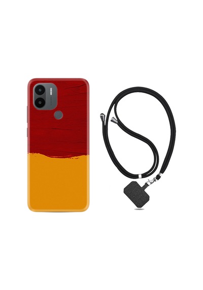 Xiaomi Redmi A1 Kılıf İpli Boyun Askılı Desenli Silikon Sarı Kırmızı Boya 1708