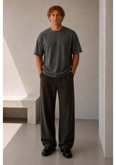 Alexandergardi Oversize Bisiklet Yaka T-shirt Gri