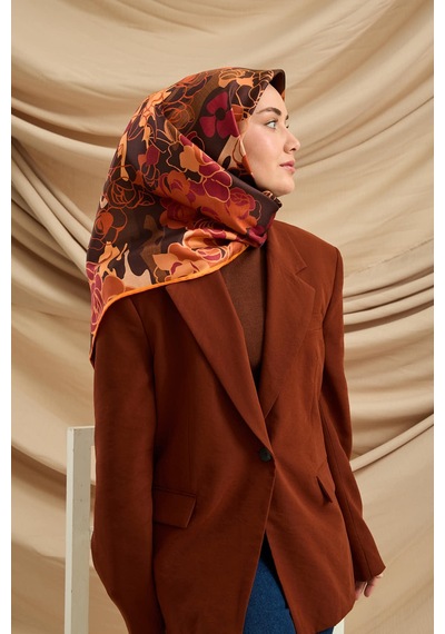 Silk Home Twill İpek Eşarp 11483-20 Acı Kahve, Kiremit, Pudra, Vişne