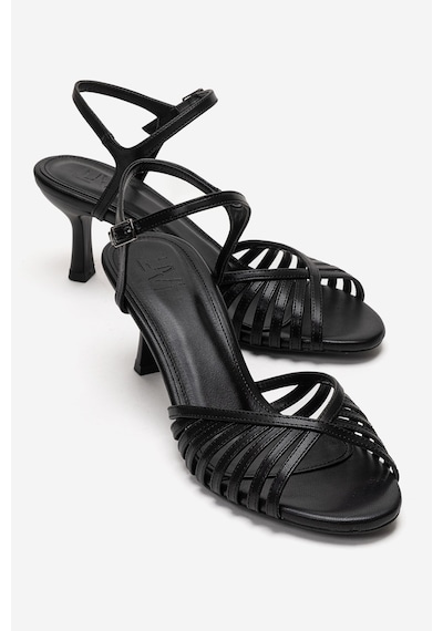 Luvishoes Danıca Siyah Cilt İnce Bantlı Kadın Topuklu Ayakkabı