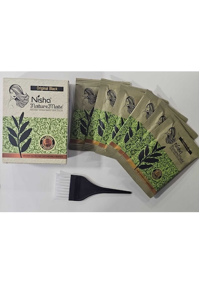 Nature Mate 6x10g Zarf Saç Beyaz Kapatıcı Hindistan Kınası Siyah Kına,fırcası Hediyeli