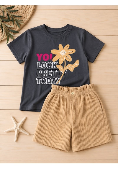 Pollito Kız Çocuk "you Look Pretty Today" Baskılı Tişört Ve Fitilli Kadife Şort İkili Takım Açık Kahverengi Pollito Kız Çocuk "you Look Pretty Today" Baskılı Tişört Ve Fitilli Kadife Şort İkili Takım Açık Kahverengi