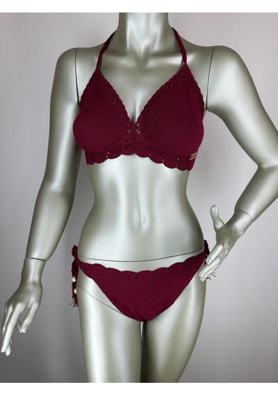 İvita Koyu Bordo Dantel Detaylı Çok Tarz El Yapımı Tığ Örgüsü Bikini