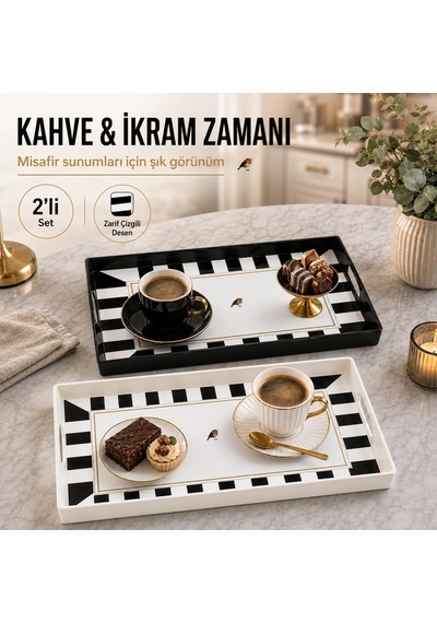 2'li Servis Tepsisi Seti - 38 X 28 X 3,5 Cm Büyük Boy Sunum Tepsisi - Siyah Beyaz Çizgili Desen - Kulplu Plastik Kahvaltı Çay Kahve İkram Seti - Mutfak Salon Balkon Ve Davet Kullanımı 2'li Servis Tepsisi Seti - 38 X 28 X 3,5 Cm Büyük Boy Sunum Tepsisi - Siyah Beyaz Çizgili Desen - Kulplu Plastik Kahvaltı Çay Kahve İkram Seti - Mutfak Salon Balkon Ve Davet Kullanımı