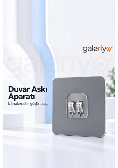Kendinden Yapışkanlı Askı Şeffaf Duvar Askısı Çift Askılı Çerçeve Tutucu 10 Adet Açık Gri