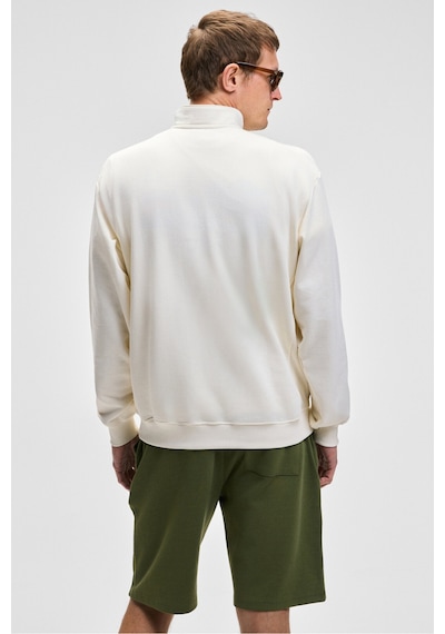 Grımelange NESTOR Erkek Relaxed Fit Dik Yakalı Yarım Fermuarlı Uzun Kollu Ekru Sweatshirt
