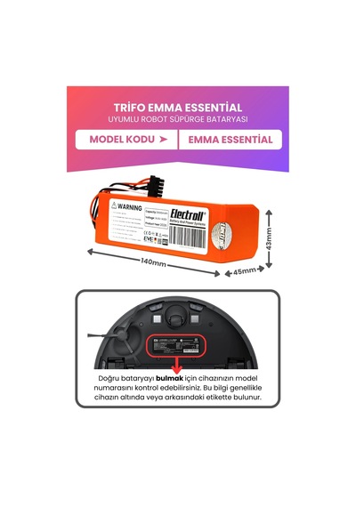 Trifo Emma Essential Batarya Maksimum Kapasite 3500mah Pil Robot Süpürge Bataryası