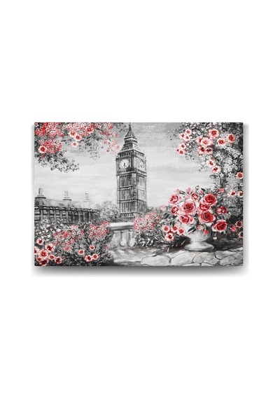 Kulesi Ve Kırmızı Çiçekler Tablosu - 60x40cm