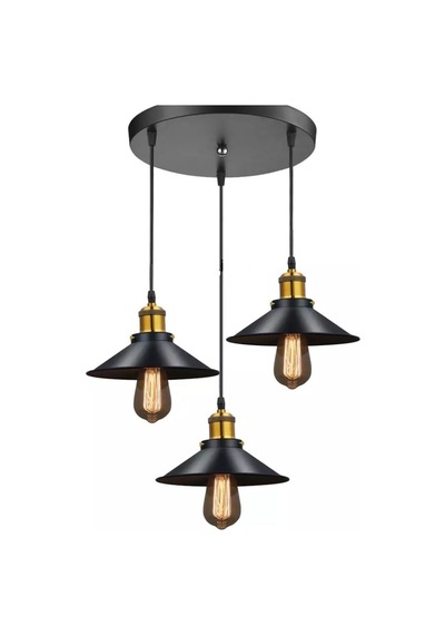 Retro Metal Siyah 3 Lü Dekoratif Rustik Sarkıt Avize 30 Cm Beyaz