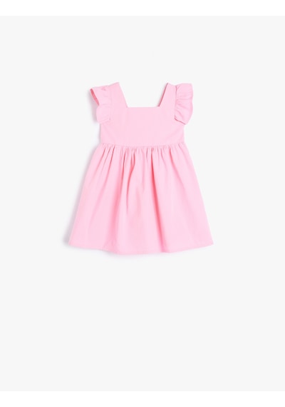 Koton Elbise Fırfır Detaylı Kare Yaka Pamuklu Pembe 4smg80098aw Pembe