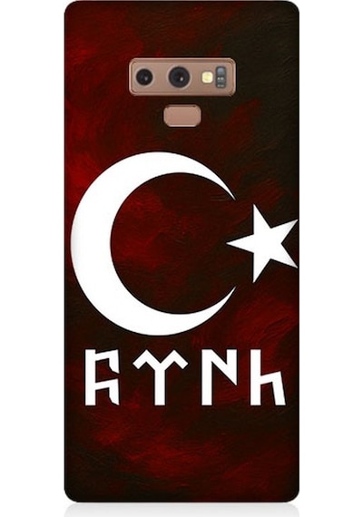 Samsung Galaxy Note 9 Uyumlu Göktürk Ay Yıldız Kompozisyonu Desenli Silikon Kılıf Çok Renkli