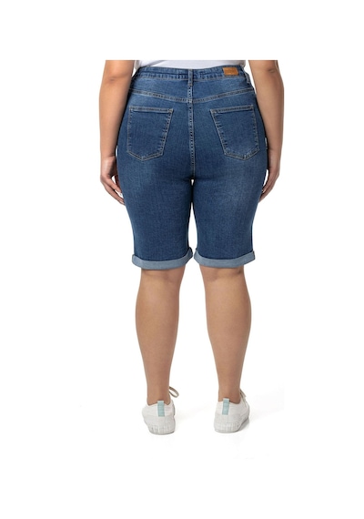 Büyük Beden Paçası Katlamalı Beş Cepli Denim Mavi Şort-mavi Mavi
