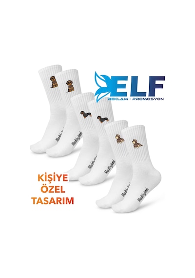 Elf Reklam Kişiye Özel Tasarım Spor Çorap Beyaz