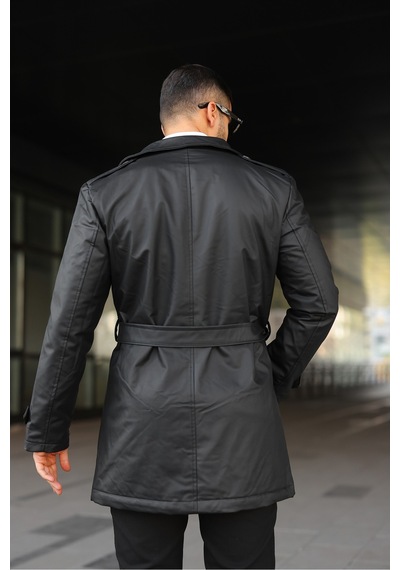 İçi Kürklü Slim Fit Uzun Deri Ceket Siyah Deri Krkl